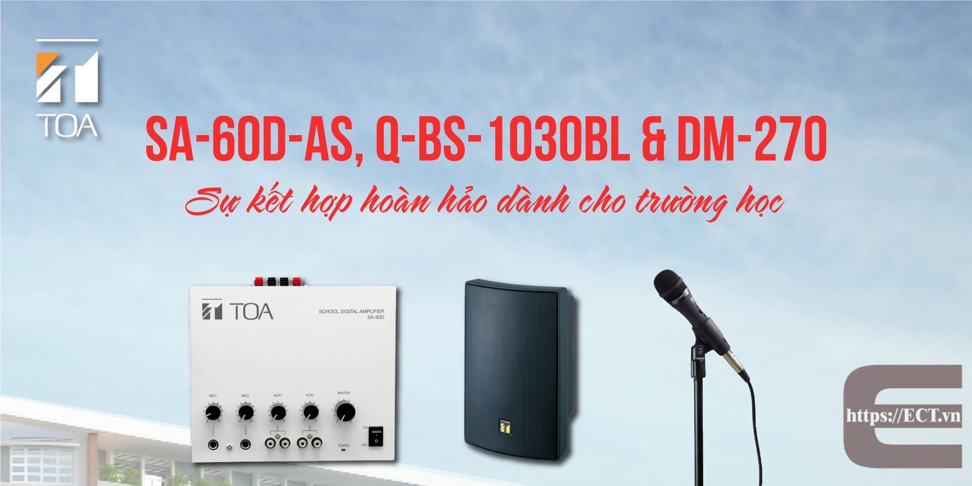 Combo âm thanh lớp học: Tăng âm SA-60D-AS, Loa Q-BS-1030BL và Micro DM-270