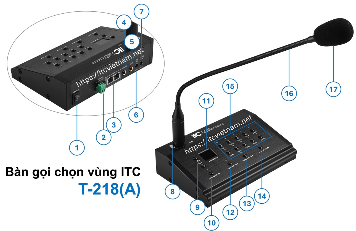 Hướng dẫn kết nối, sử dụng Micro thông báo từ xa T-218(A)